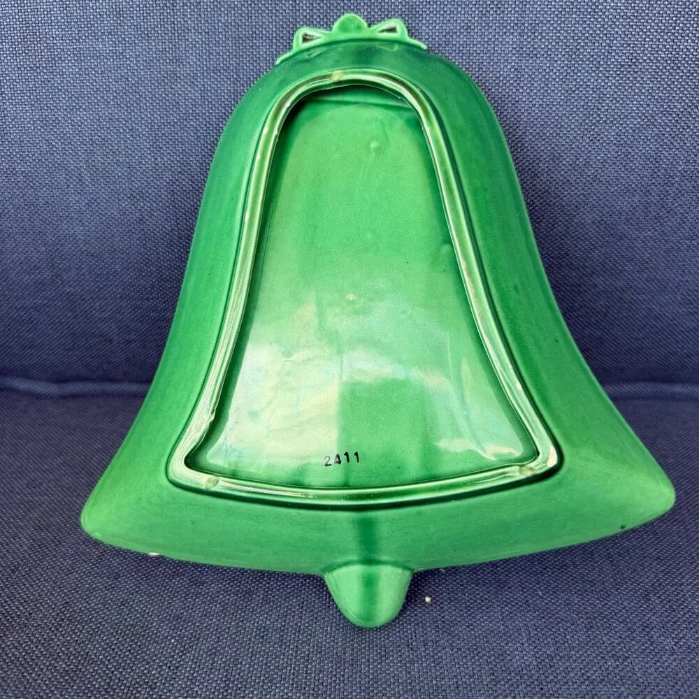 Lefton Winking Santa Green Bell Shape Candy Nut Dish Vtg Christmas Trinket READ